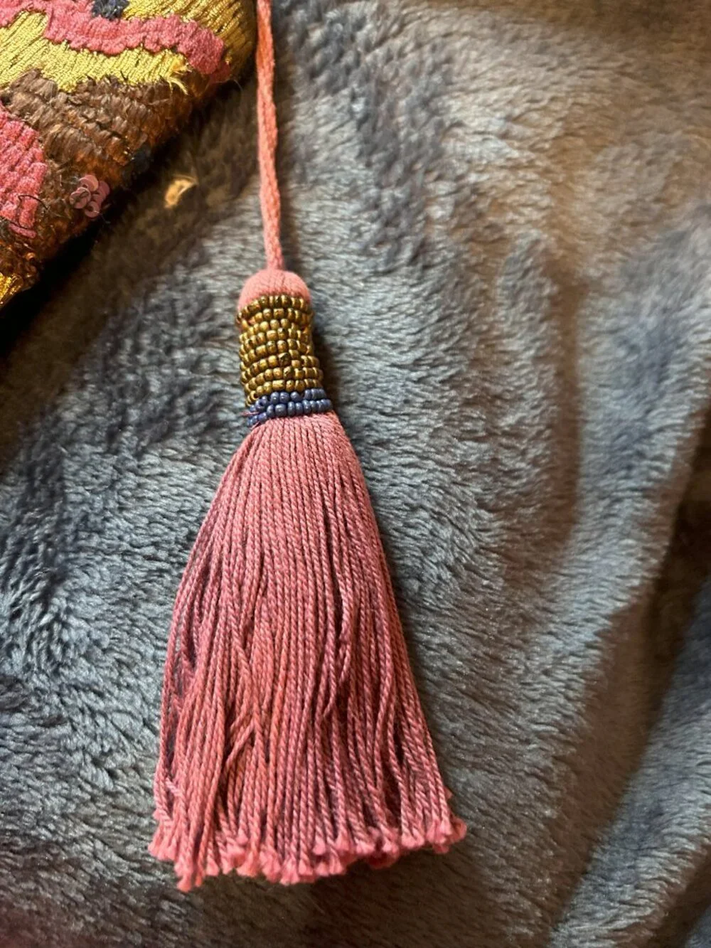 Anthroplogie Miss Albright Beaded Clutch Bag Zip close with Tassle